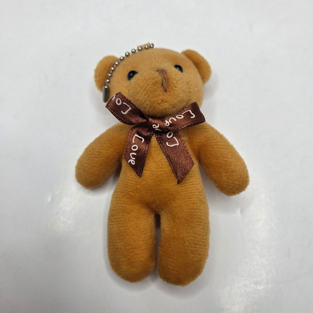Unbranded Mini Teddy Bear Plush Keychain Brown Love Ribbon 4.5" Tan Bag Charm